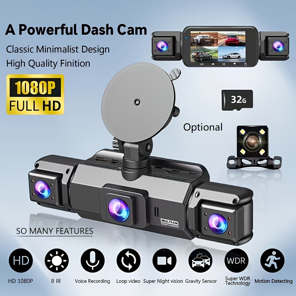 360° Dash Cam 3/4 Channel 1080P HD with Night Vision, WDR, G-Sensor, Loop Recording, 24/7 Parking Monitor, and WiFi; Multi-Lens Car Camera System for Full Coverage and Zero Blind Spots