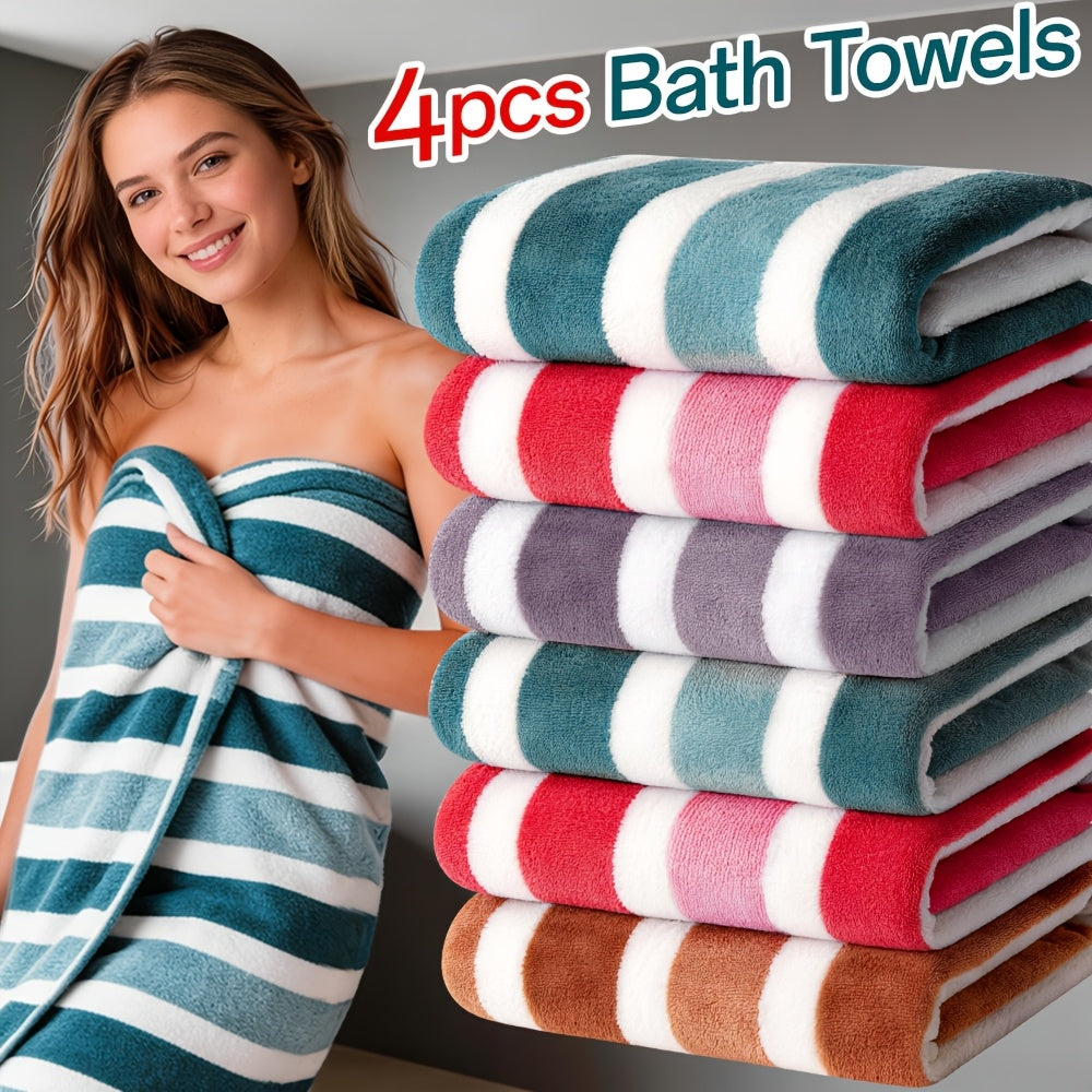 Striped Bath Towel Set, Absorbent, Quick-Dry, Super Soft, Skin-Friendly, 27.6x55.1 Inch, for Home Bathroom, Beach – Available in 1 or 4 Pack, Multiple Colors
