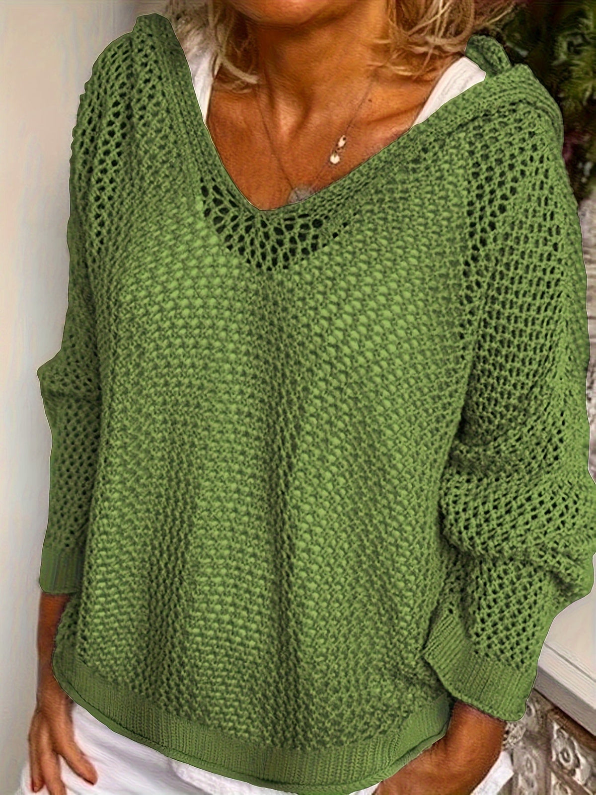 Women's Western Style Loose Hollow-Out Sweater Hoodie - Crochet Knit Pullover Open-Knit Casual Boho Shirt Yellow Green Khaki Red Grey S M L XL XXL Spring Fall