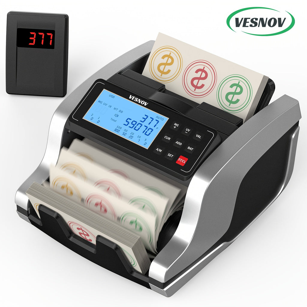 Money Counting Machine with UV/MG/IR/MT/DD Counterfeit Detection – 1,300 Bills/Min, 5 Counting Modes, 3.7" LCD Dual Display, 12-Key Panel, Quiet Mode <60dB, for USD & EUR, Black or Silver – Nova Mart