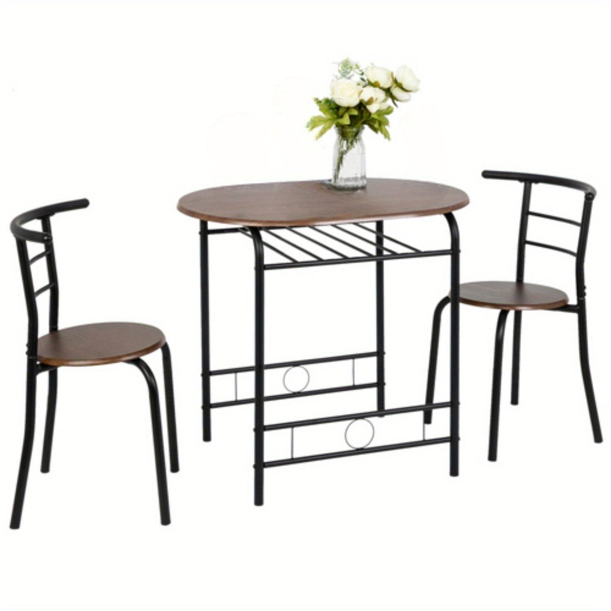 Bonnlo 3pcs Dining Set, Small Kitchen Table Set for 2, Breakfast Table Set, Kitchen Wooden Table and 2 Chairs for Small Space/ Dining Room/ Apartment/ Living Room/ Home Decor, Metal Frame Wine Rack