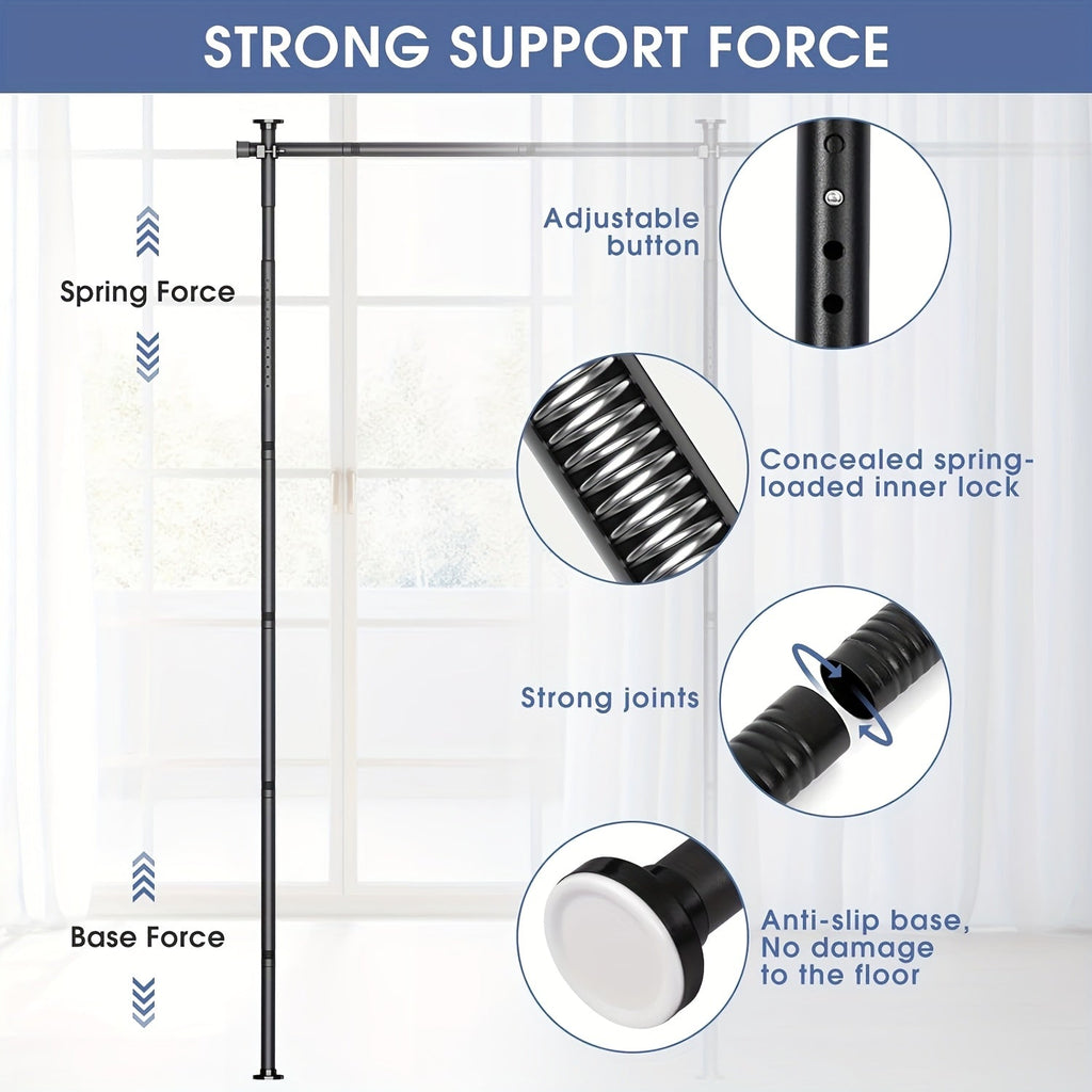 No-Drill Room Divider Floor-to-Ceiling Tension Rod Privacy Screen 4–10 Ft Height 29–146 In Width Adjustable Metal Frame for Renters Office & Bedroom – Black
