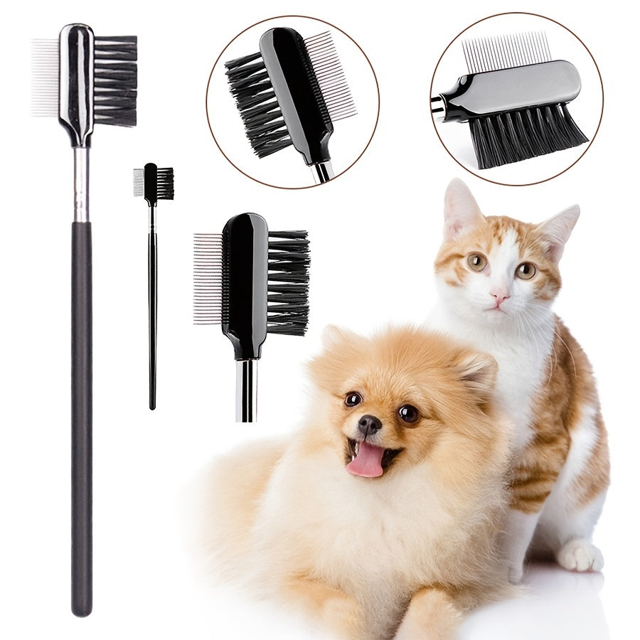 Pet Eye Tear Stain Remover Comb - Double-Sided Eye Grooming Brush for Removing Crust, Mucus, and Tear Stains, Eye Care Tool for Small Cats and Dogs, Pet Grooming Accessories, Black