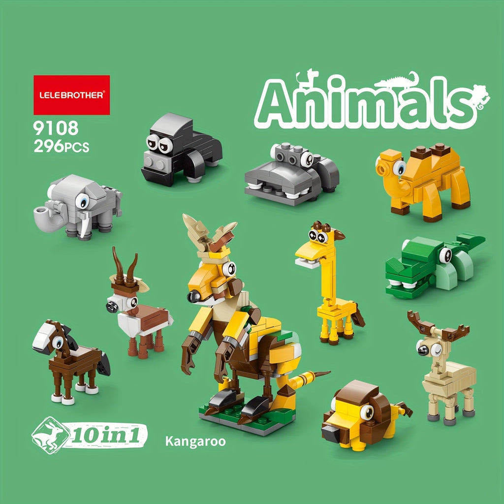 10-in-1 Mini Beast Series Building Block Set, Cute Animal Model Assembly Toy, Combines into 1 Large Figure, Desktop Ornament, Christmas Halloween Birthday Gift for Kids