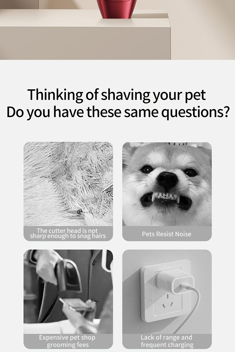 Rechargeable Cordless Pet Grooming Clippers with LED Display - Professional Wireless Dog Hair Trimmer, Detachable Blades, 4 Comb Guides, Low Noise, 3.6V USB Charging, for Dogs, Cats, and Small Animals
