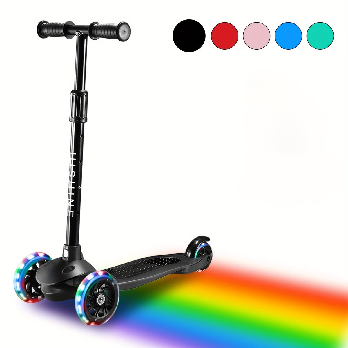 Kids 3-Wheel Scooter with Light-Up Wheels – Adjustable Height Lean-to-Steer Toddler Scooter for Ages 2-5, Front Brake & Double Suspension, Pink Blue Black Red