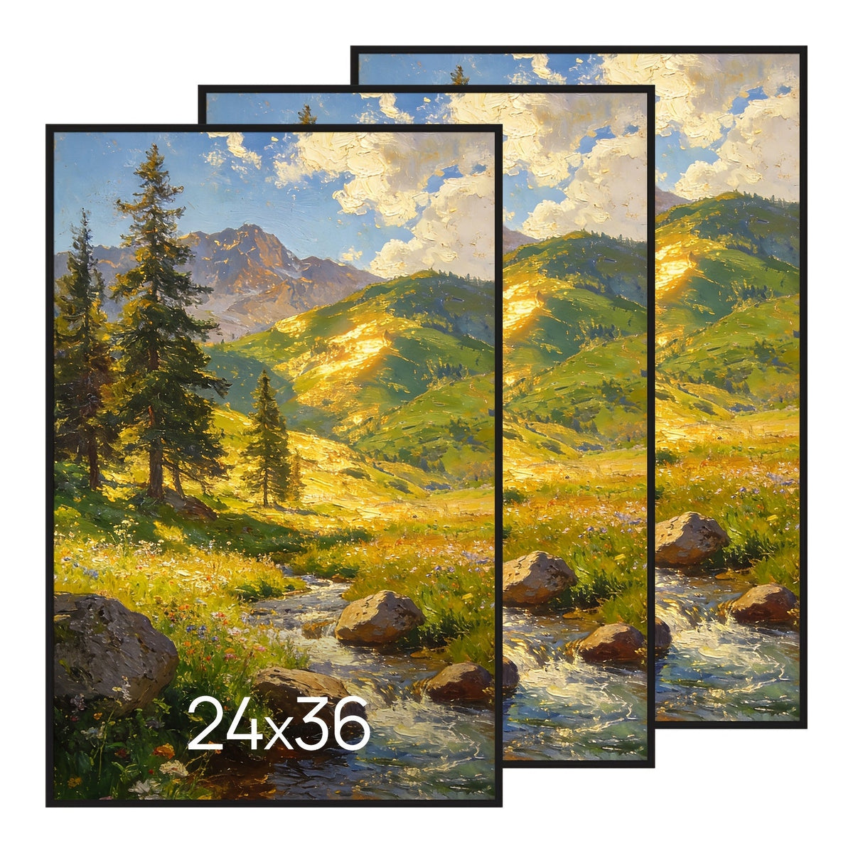3-Pack 24x36 Poster Frames Black Slide-In Horizontal or Vertical Wall Mounting Scratch-Proof HD Plastic Cover Gallery Wall Photo Frame for Bedroom Living Room Office