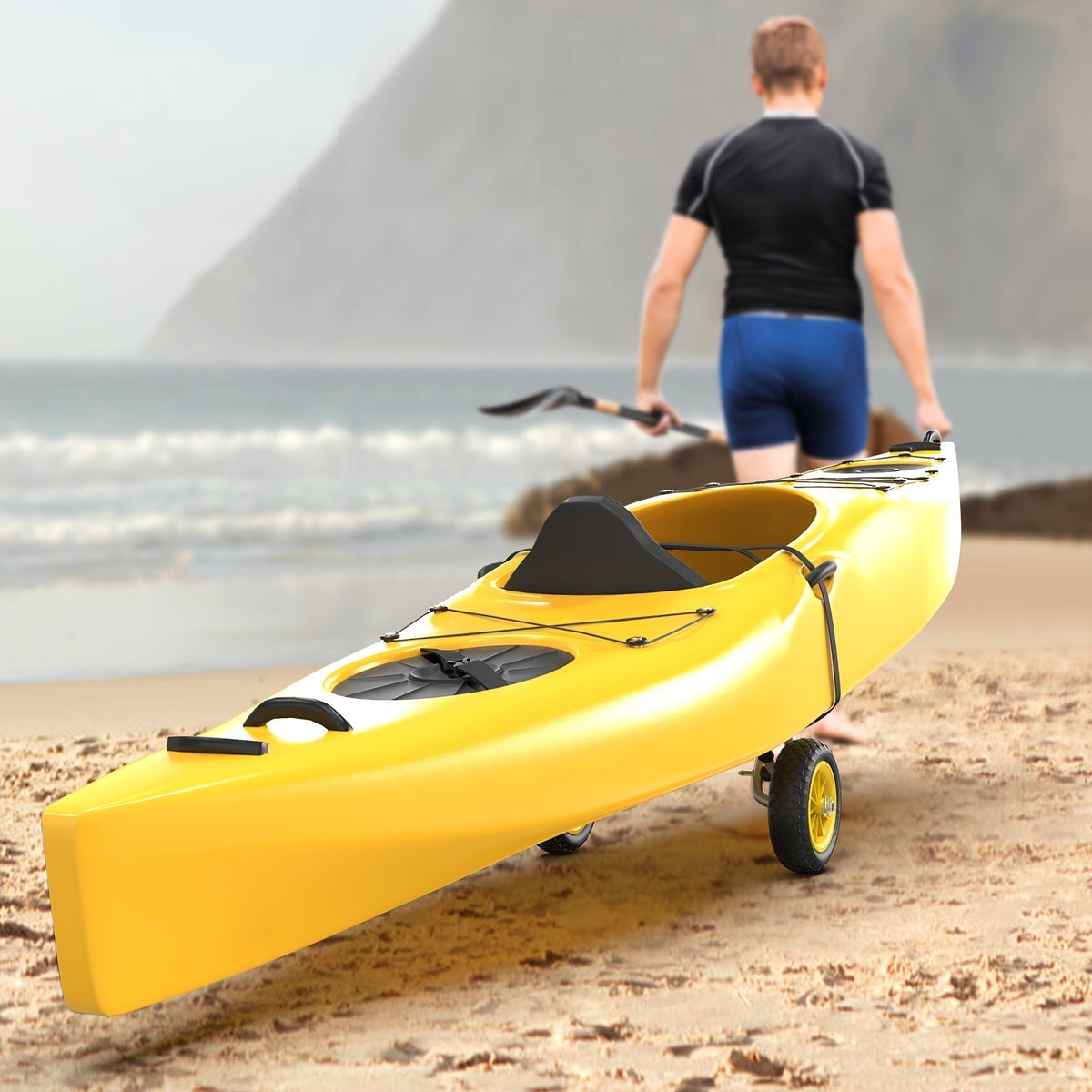 Bonnlo Portable Kayak Trolley Cart, Collapsible Cast Aluminum Alloy with 10" Solid Wheels - Fits Canoes, Paddle Boards, Jon Boats, Float Mats & Watercraft Transport