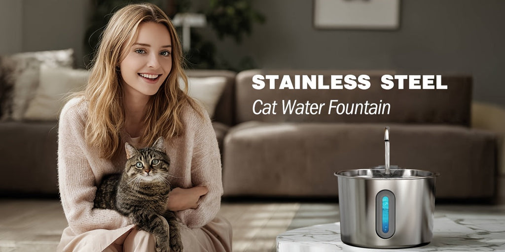 74oz Stainless Steel Cat Water Fountain - Ultra-Quiet USB Pump, Faucet Flow, 3-Stage Filter & Visual Water Level Window, Automatic Pet Water Fountain for Cats and Small Dogs Indoor