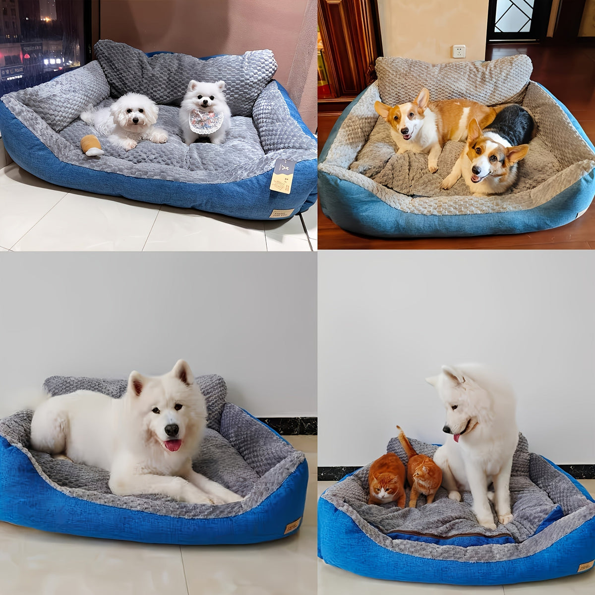 Luxury Plush Pet Sofa Bed with High Backrest – Thick Warm Washable Dog Bed for Large, Medium, and Small Dogs & Cats, All-Season Comfort, Easy-Clean Cover, Sizes S, L, XL, Grey Blue