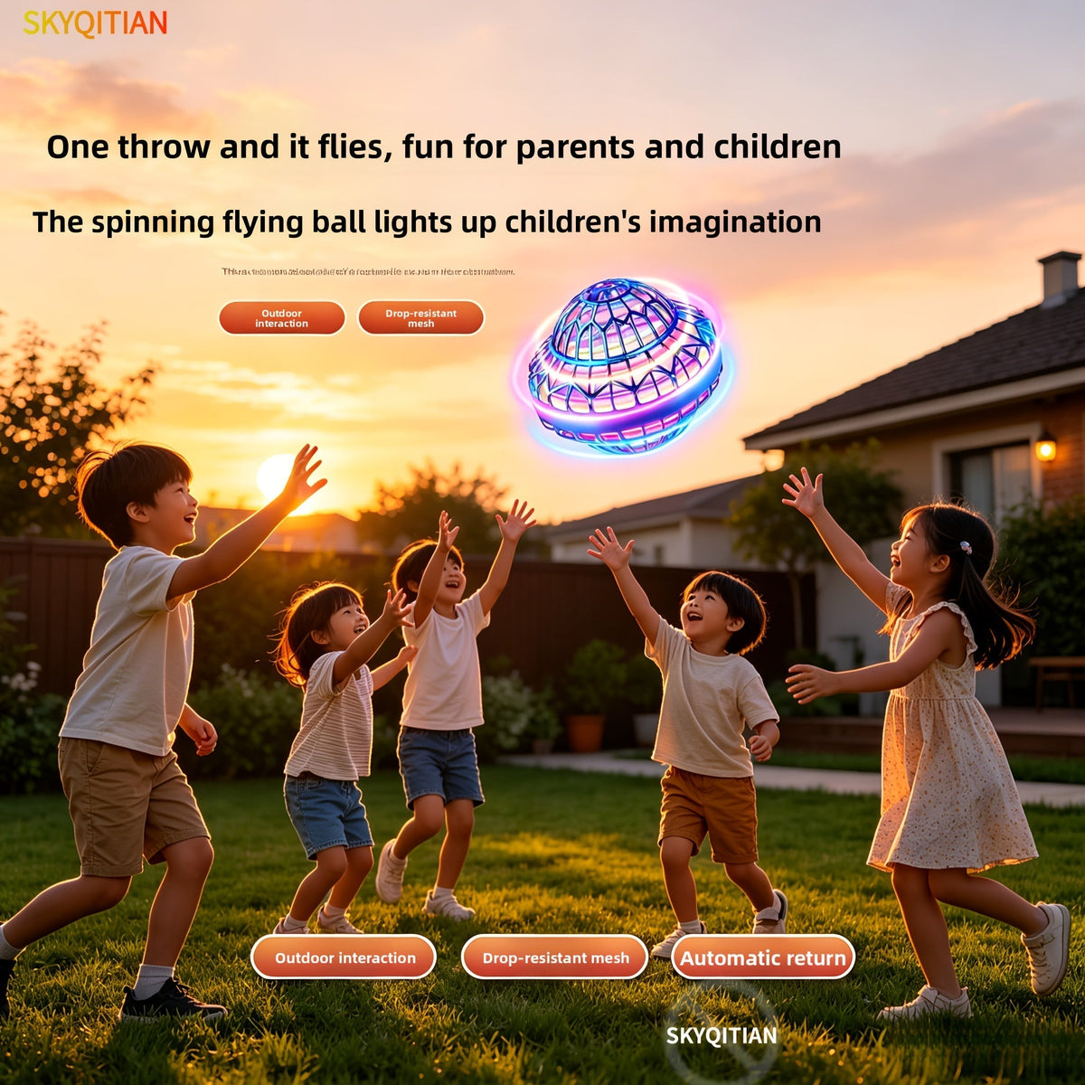 UFO Magic Flying Ball Toy with LED Light – Hand-Controlled Boomerang Hover Ball with Intelligent Gesture Sensing, Suitable for Indoor/Outdoor Play, Parties, and Gifts for Kids, Boys, and Girls (Halloween/Christmas)
