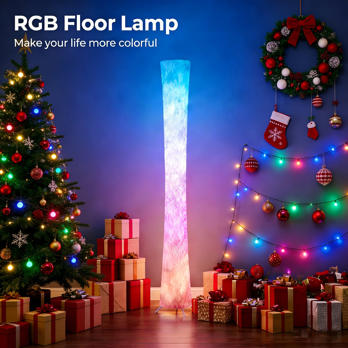 Smart RGB LED Floor Lamp with White Fabric Shade – Music Sync, 16 Million Colors, Dimmable, App & Remote Control, Color-Changing Standing Lamp for Living Room, Bedroom & Office, 1 or 2 Pack – Nova Mart