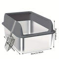 Stainless Steel Cat Litter Box, High-Sided Anti-Leakage Metal Litter Pan with Scoop and Sifting Tray, Rust-Proof, Odor-Resistant, Non-Stick, Easy-Clean Indoor Cat Toilet for Medium to Large Cats