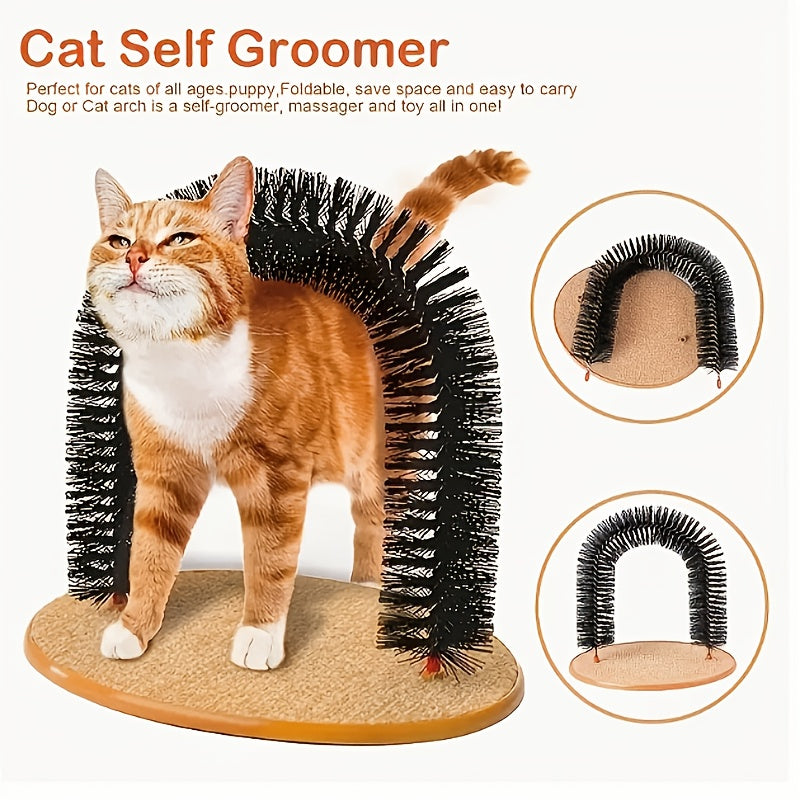 猫拱门自助理毛按摩玩具 – 适合猫咪与幼猫的互动抓挠、摩擦与理毛工具，塑料刷毛拱门，13英寸，室内猫咪解压与娱乐神器