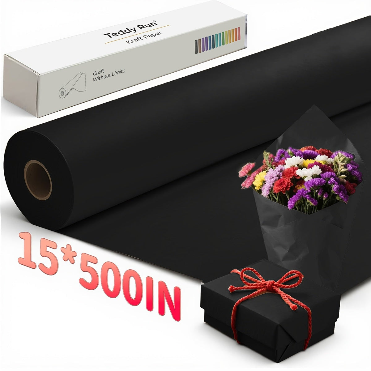 80GSM Kraft Paper Roll for Gift Wrapping, Bouquet Flower Packing, Bulletin Boards, Arts & Crafts, Moving & Shipping – Available in Black, Red, Brown & White – Multi-Size Wrapping Paper Roll