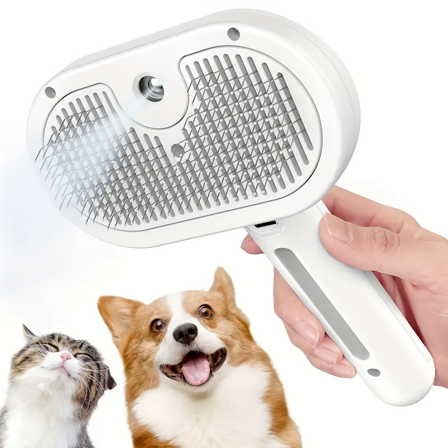 3-in-1 Automatic Steam Pet Grooming Brush – Anti-Shedding Hair Remover with Stainless Steel Bristles for Long & Short-Haired Dogs and Cats, Low-Voltage Safe Deshedding Tool