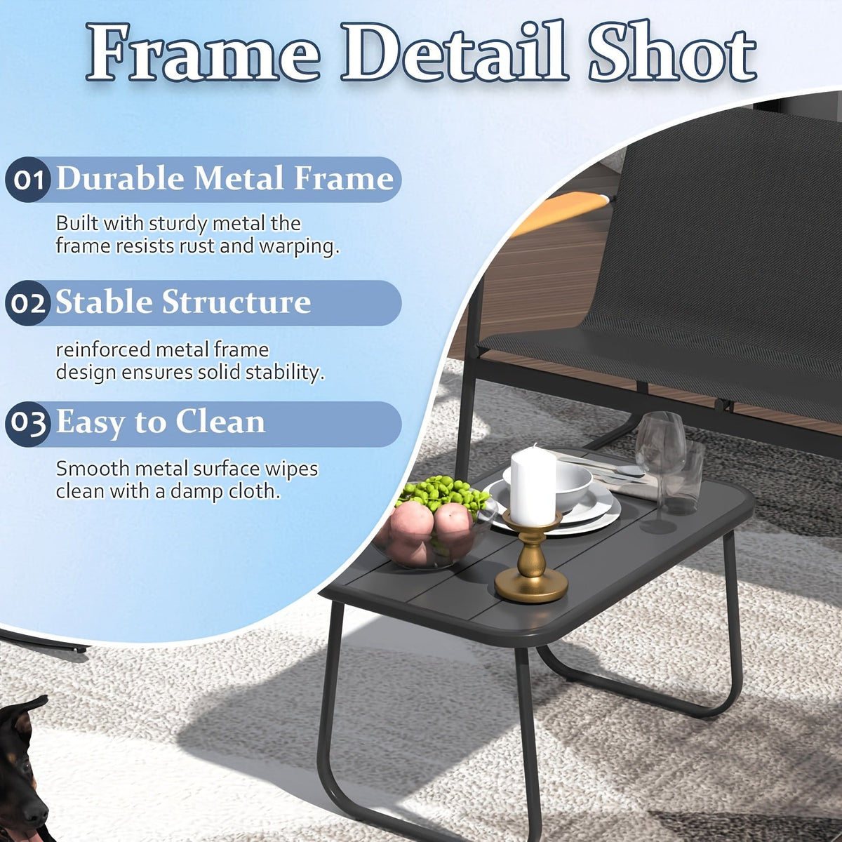 4-Piece Patio Conversation Set with Breathable Textilene Loveseat Rocking Chairs Wide Armrests Storage Pockets & All-Weather Coffee Table for Backyard – Black or Gray