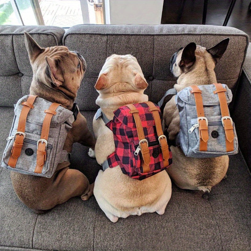 Multifunctional Pet Carrier Backpack with Safety Harness for Small to Medium Dogs - Adjustable Chest 17.72-25.59 Inches, Portable Dog Travel Bag for Daily Use, Hiking, and Outdoor Activities - Blue, Grey, Red Check