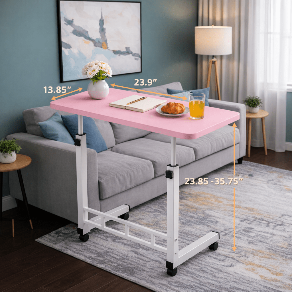 Height Adjustable Mobile Laptop Table with Wheels, Rolling Bedside Computer Desk for Bed and Sofa, Side Table for Bedroom, Dorm Room, and Small Spaces, Available in 8 Colors