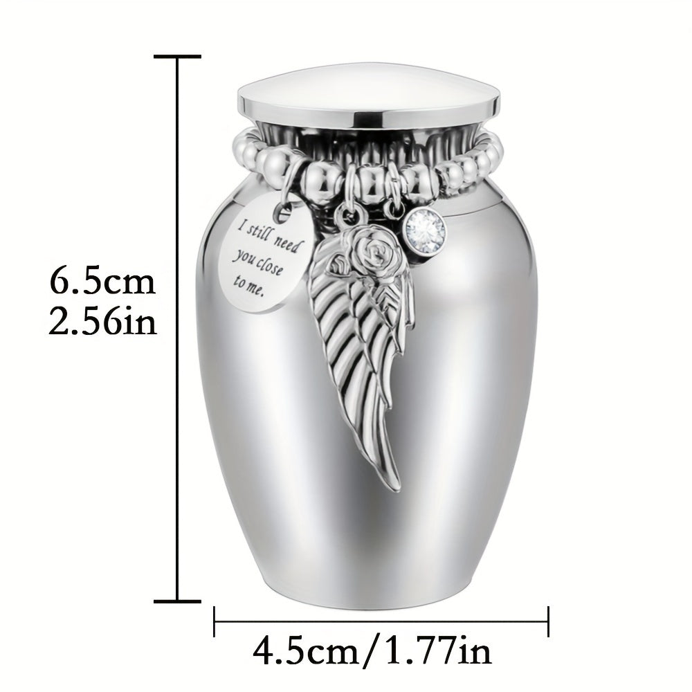 Mini Keepsake Cremation Urn with Wing Charm – 2.56 Inch Aluminum Alloy Memorial Ash Holder with "I Am Always with You" Engraving, Small Human Ashes Urn for Remembrance & Sympathy Gift, Silver