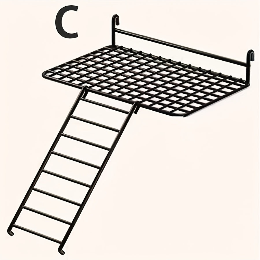Metal Bird Ladder Climbing Frame - Parrot Perch Stand with Swing Toy for Parakeets, Cockatiels, Lovebirds & Small Birds - Durable Steel, Easy Install, Cage Accessory for Bird Enrichment