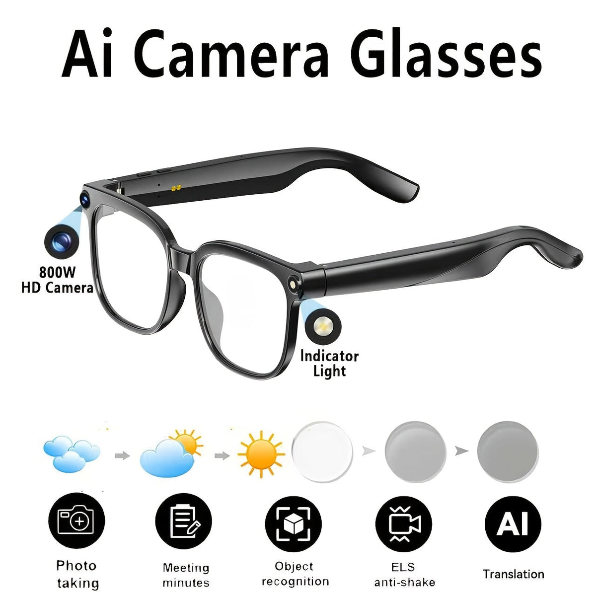 AI Smart Glasses with Camera or Audio – Real-Time Translation in 110+ Languages, HD Video Recording, AI Voice Control, Hi-Fi Music & Calling, Photochromic Lenses, Sports & Skiing Outdoor Wearable Tech