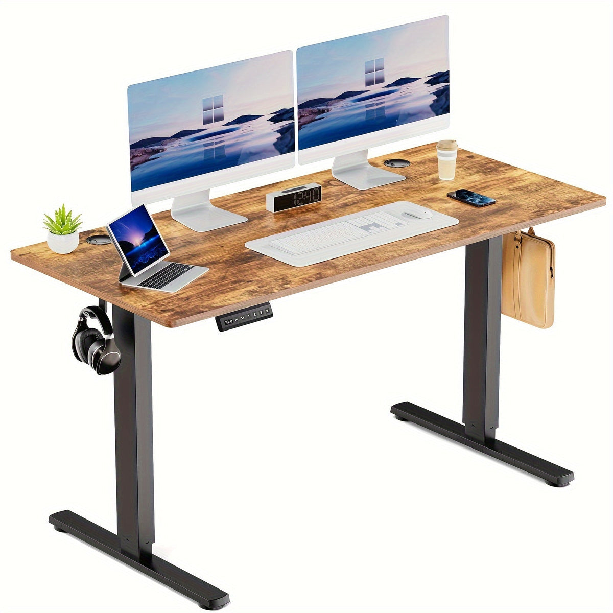 63-Inch Electric Standing Desk – Height-Adjustable Sit-Stand PC Workstation with Wood Desktop, Computer Table for Home Office, Bedroom, and Gaming Room, Suitable for Small Spaces