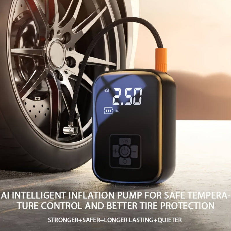 Portable Tire Inflator, 100W Cordless Air Pump, 4000mAh Battery, 30-Second Inflation, 5 Modes, Digital PSI Display, Type-C Charging, LED Light, Multi-Nozzle for Car, Motorcycle, Bicycle, Ball