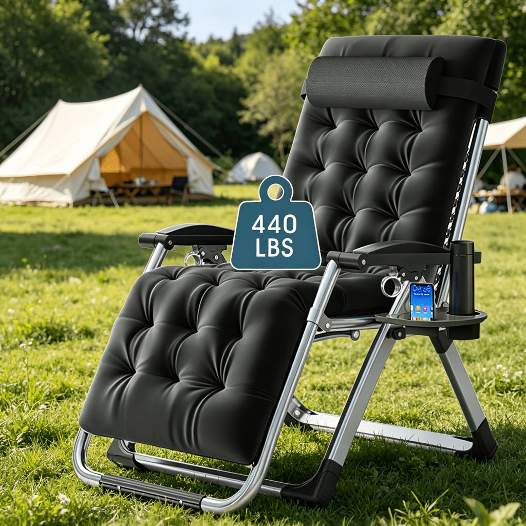 Portable Folding Chaise Lounge Chair, 440 Lbs Capacity – Outdoor Lawn Recliner with Removable Cushion, Headrest & Cup Holder, Heavy Duty Patio Reclining Chair for Pool, Garden & Beach, 6 Colors – Nova Mart