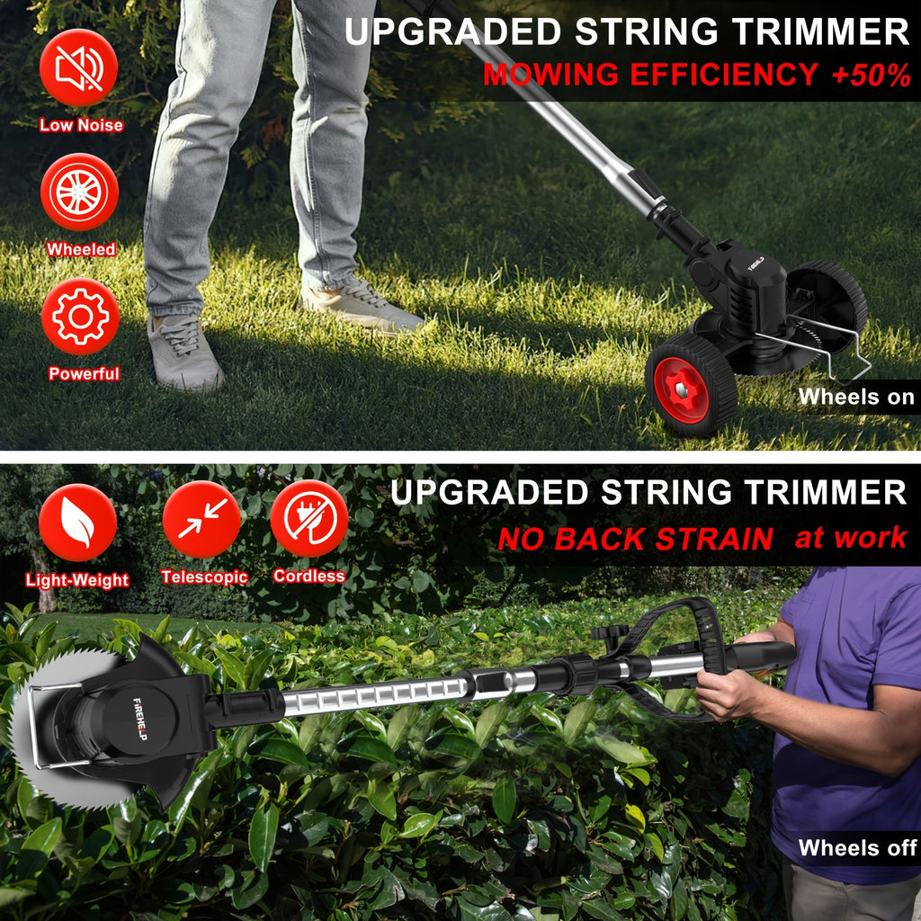 Portable Cordless Electric Lawn Mower - 3-in-1 Trimmer, Edger & Shrub Cutter - Adjustable Height, Rotating Head, 3 Blades, 2 Lithium Batteries - Lightweight Yard Tool for Garden & Patio - Black, Red, Blue & Green - Father's Day Gift