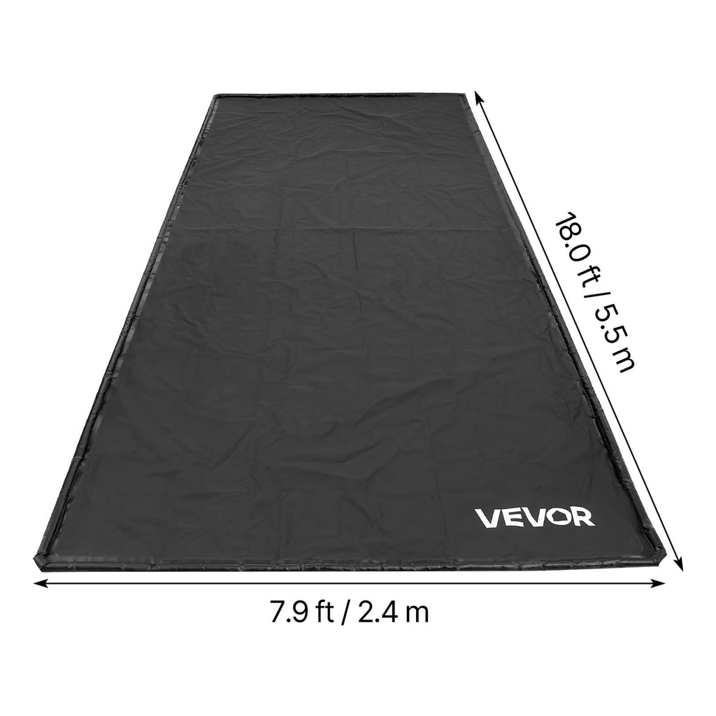 Garage Floor Containment Mat, 7 Ft 9 In x 18 Ft, PVC Non-Slip Waterproof, 30mm Raised Thickened Edge, Squeegee Included, Hook & Loop Tape, Protection from Snow, Rain & Mud, for Car Parking, Black