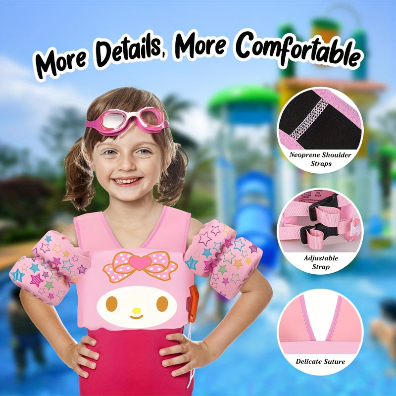 Kids Toddler Swim Vest with Arm Floaties, Adjustable Straps, Nylon, Cute Cartoon Design, 20-66 lbs, Ages 2-9 Years, Swimming Aid for Pool, Beach, Lake, Boys & Girls Beginner Swim Trainer Float Jacket