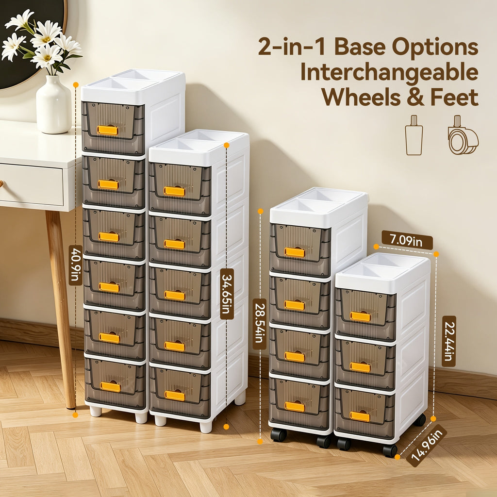Slim Rolling Storage Cabinet with Drawers and Wheels, Waterproof PP Organizer, 3/4/5/6 Tier for Bathroom, Kitchen, Bedroom, and Small Spaces – Narrow Drawer Unit