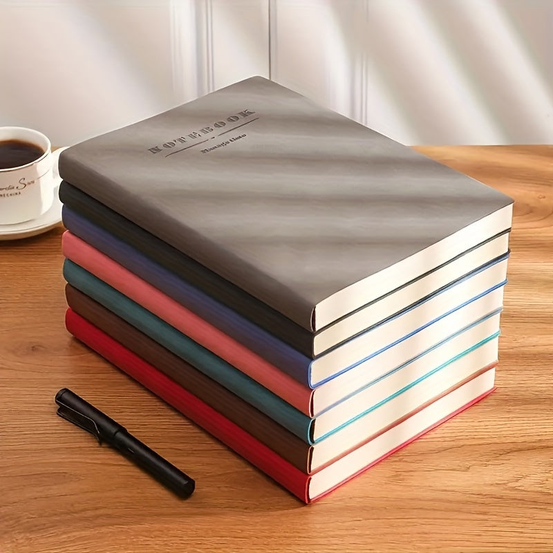Soft Faux Leather Notebook 5-Pack Set, Square Ruled, Soft Cover with Bookmark, Extra Thick Pages for Business Meetings, School, Academic Writing – 7 Colors