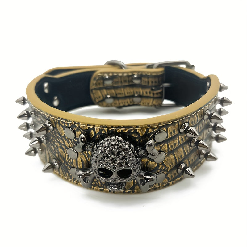 Spiked Studded Dog Collar and Leash Set – Riveted PU Leather Dog Collar for Training & Walking, Punk Rock Style Collar for Small, Medium, and Large Dogs, Adjustable Heavy Duty with Metal Buckle