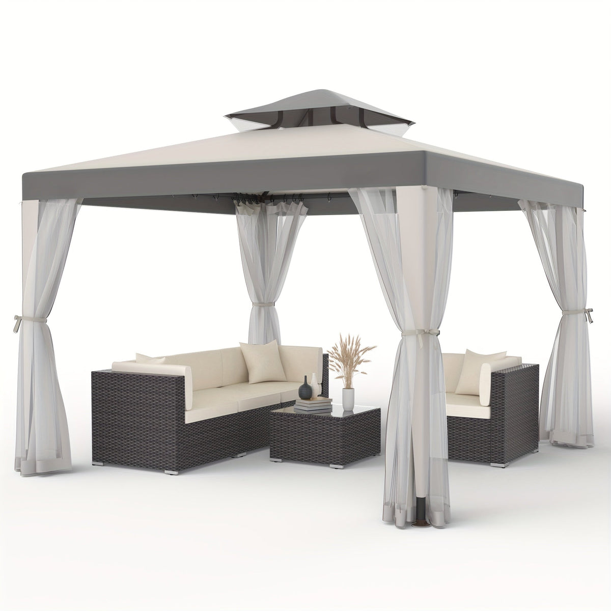 10x10 Ft Gazebo Tent with Mosquito Netting, 100 Sq Ft Outdoor Canopy Shade, for Patio, Garden & Backyard