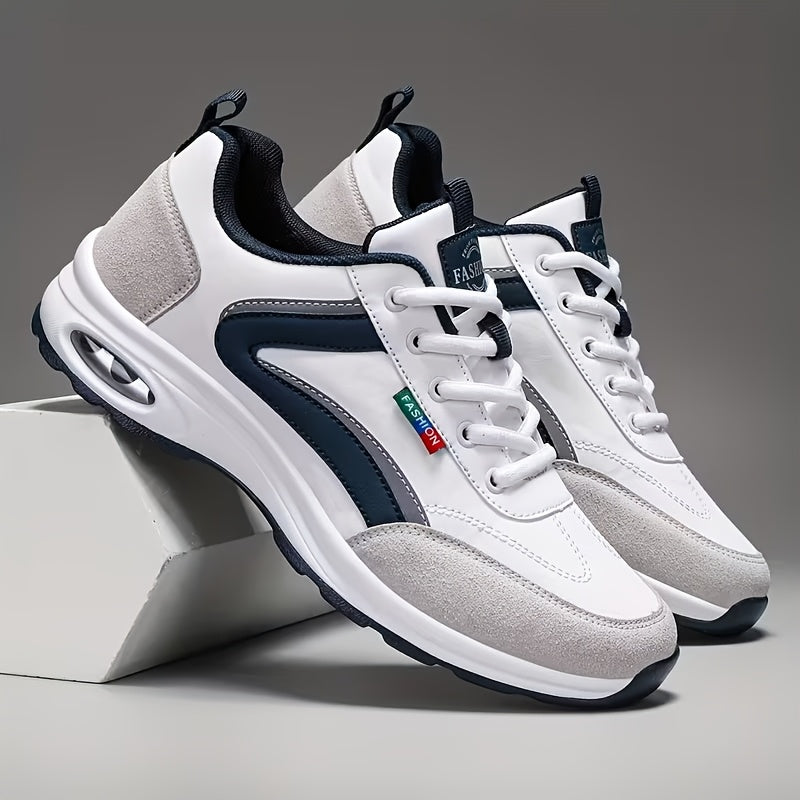 Men's Fashion Lace-Up Sneakers – Non-Slip Soft Sole Casual Running Shoes, PU Upper, Comfortable Lining, Lightweight for Outdoor Sports, Walking & Everyday Wear – Available in Blue, Black & White