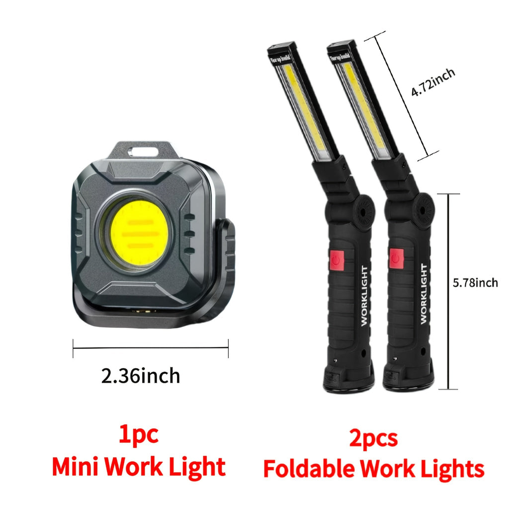 Rechargeable COB LED Work Light with Magnetic Base – 1000 Lumen Portable Camping Flashlight, 5 Modes, USB-C, Hanging Lamp for Garage, Yard, Emergency, and Outdoor Use, 2/3/4 Pack