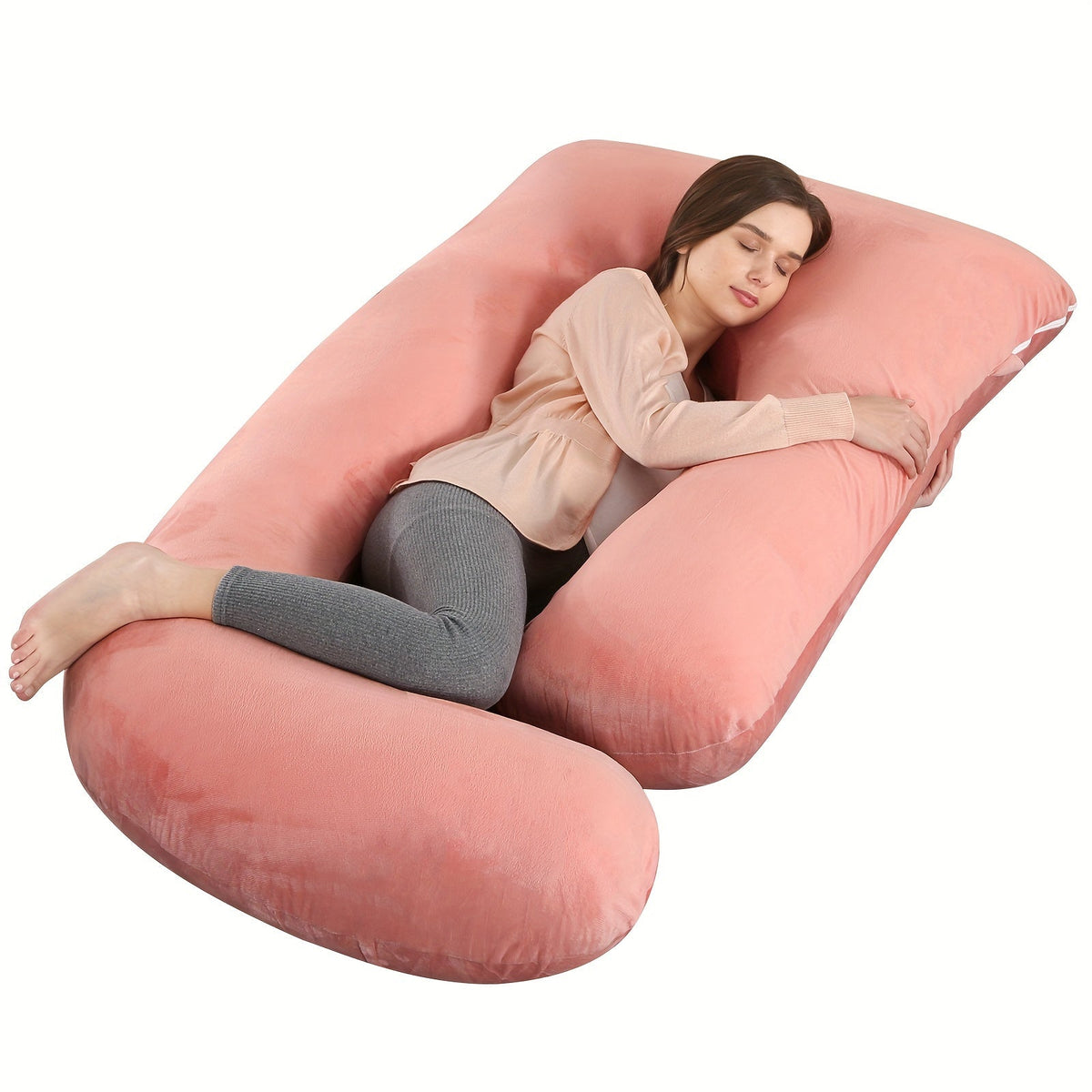 J & U-Shaped Pregnancy Pillow, Full Body Maternity Pillow with Velvet & Flannel Cover, Back, Legs & Belly Support for Pregnant Women, 43", 47" & 55", Multiple Colors