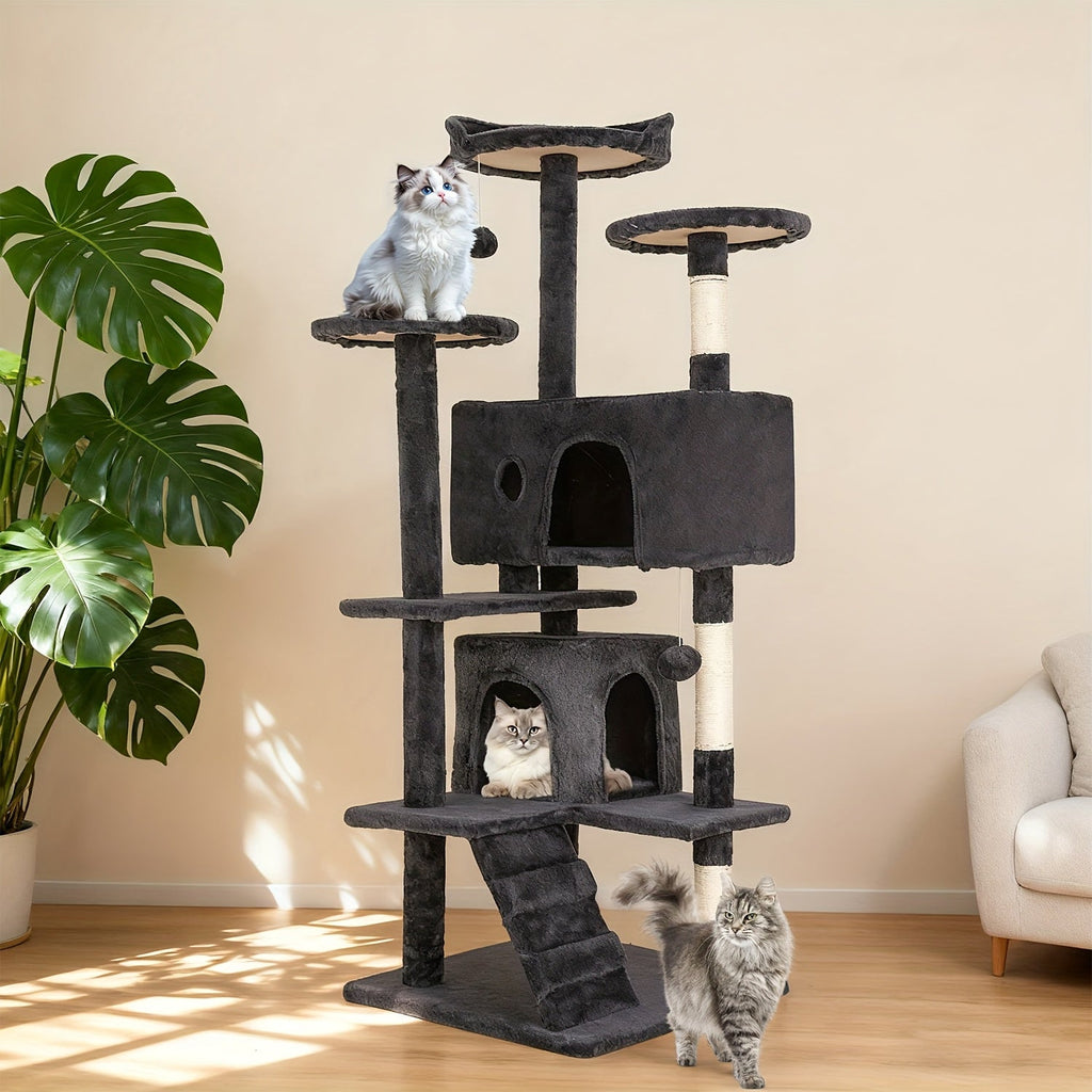 Multi-Level Cat Tree Tower with Scratching Post, Perches & Plush Apartments – Space-Saving Indoor Cat Climbing Frame & Activity Center, Heights 36–80 Inches, 6 Colors