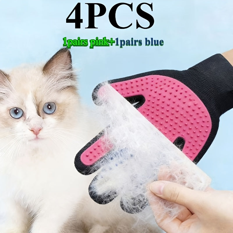 宠物美容手套 2 双（4 只装）– 猫狗按摩及去毛手套刷，适用于长短毛宠物的温和橡胶按摩梳，宠物洗澡及美容工具