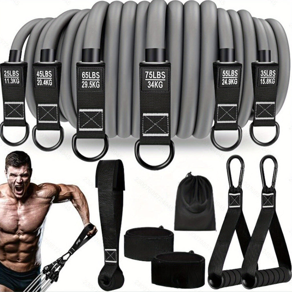 300lb Heavy-Duty Resistance Band Set Home Gym Strength Training Kit with Handles, Door Anchor, and Ankle Straps for Full-Body Workout, Muscle Building, Toning, and Rehabilitation