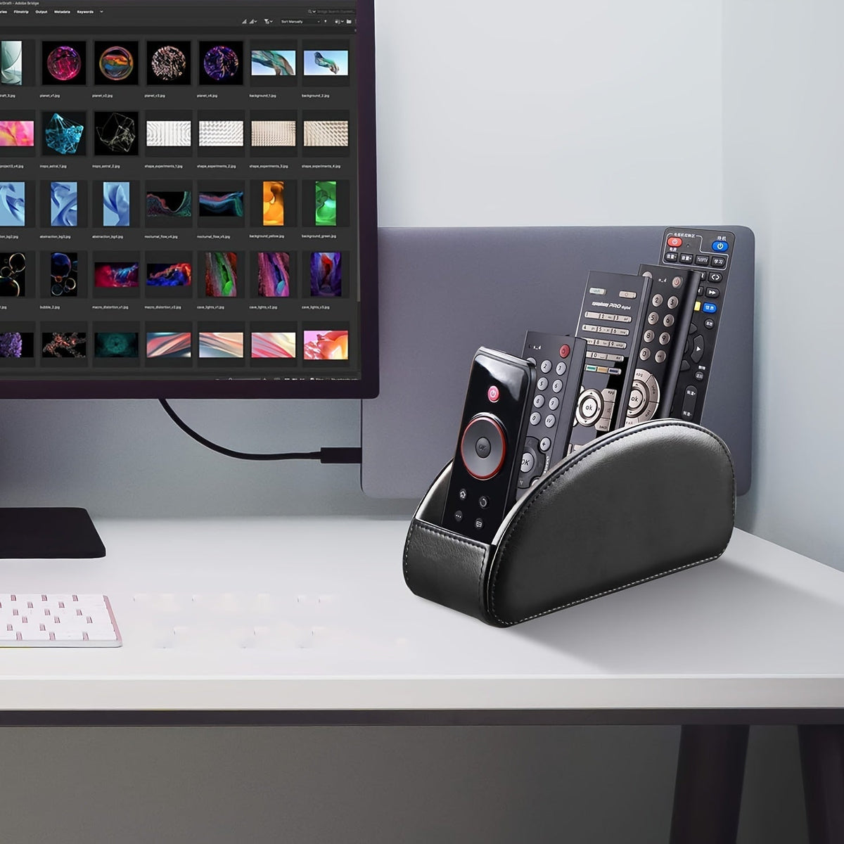 Remote Control Holder with 5 Compartments Desktop Organizer Caddy – Bedside Storage Box for TV Remotes, Pens, Eyeglasses, Office Stationery, and Home Appliance Controllers