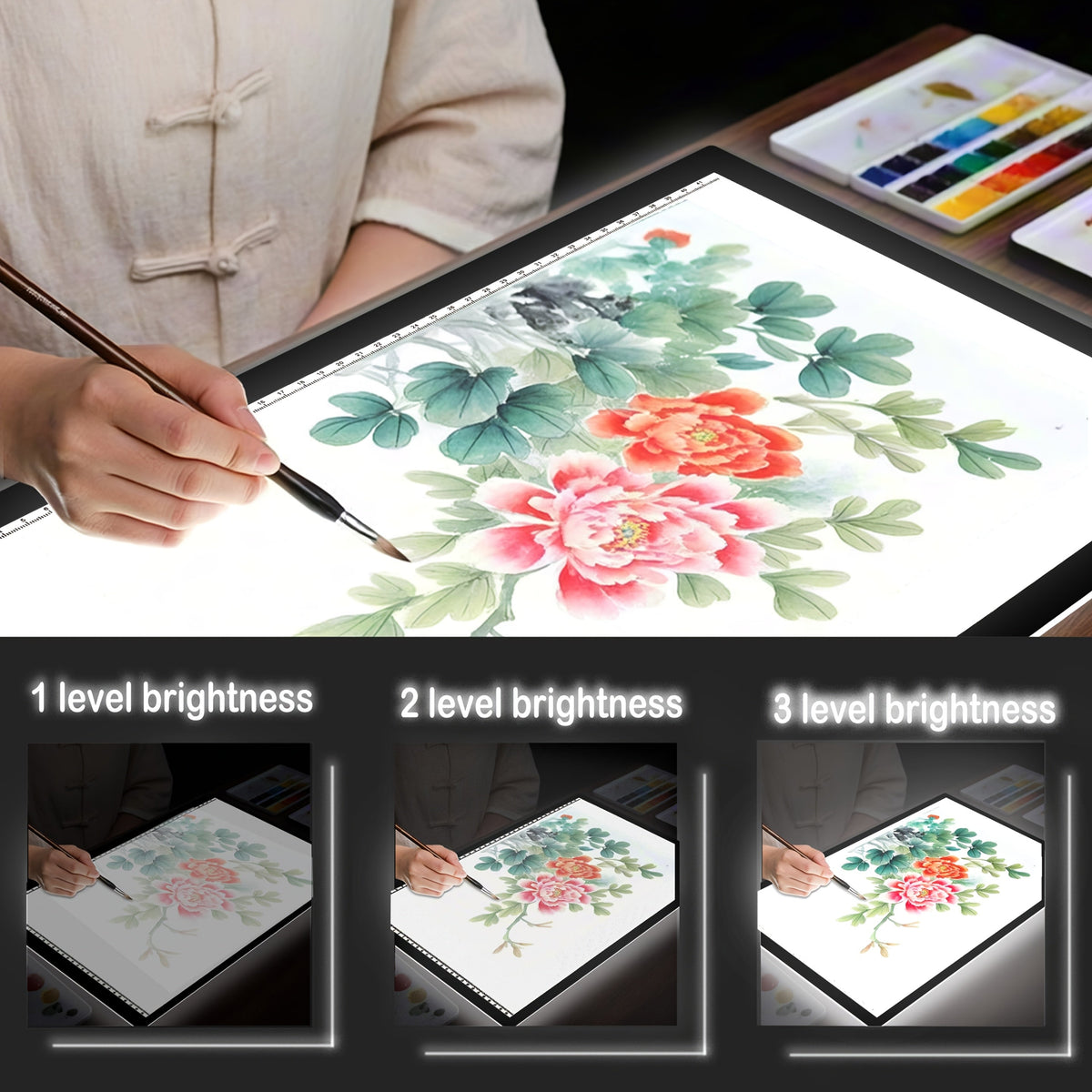 LED Light Pad A2 A3 A4 Adjustable Brightness Dual Light Strip Tracing Board for Diamond Painting, Sketching, Drawing, and Art Light Box