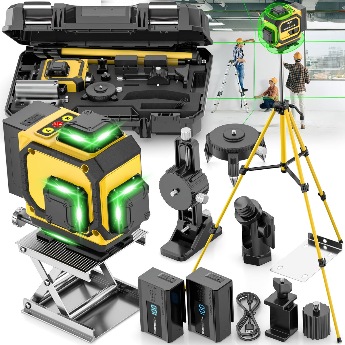 16-Line 4D Laser Level - 360° Self-Leveling Rotating Crosshead, High Precision, Rechargeable Battery - Leveling & Alignment Tool for Home Improvement & Decoration
