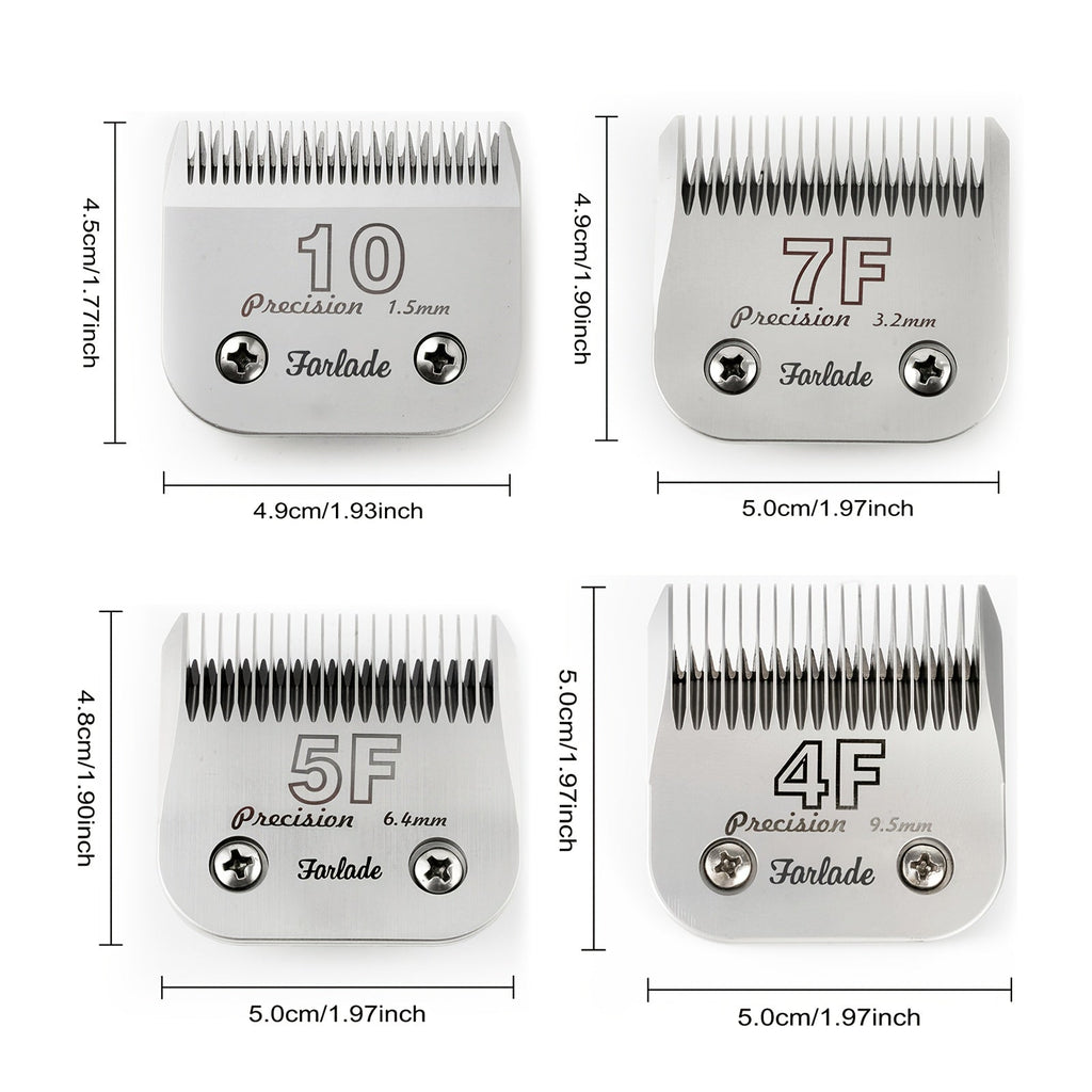 4-Pack A5 Dog Grooming Clipper Blades Set - Detachable Stainless Steel Blades #10 #7F #5F #4F Compatible with Andis, Oster, Heiniger & All A5 Series Clippers, Professional Pet Grooming Replacement Blades