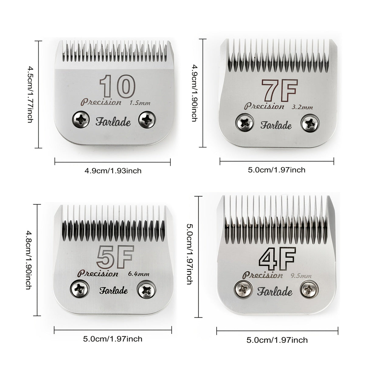 4-Pack A5 Dog Grooming Clipper Blades Set - Detachable Stainless Steel Blades #10 #7F #5F #4F Compatible with Andis, Oster, Heiniger & All A5 Series Clippers, Professional Pet Grooming Replacement Blades