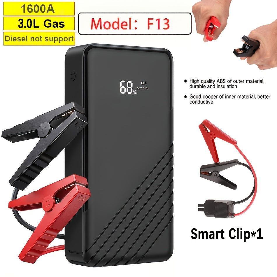 便携式汽车应急启动电源 1600A–3000A 12V 电池启动器 – 适用于汽油和柴油发动机的紧凑型应急启动电源，配备 USB 充电端口及 LED 手电筒