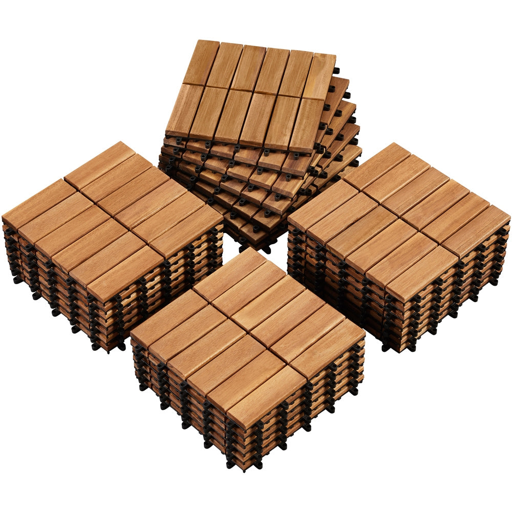 Acacia Wood Interlocking Deck Tiles, Slat Design, Water-Resistant & Non-Slip – Easy Snap DIY Flooring for Patio, Deck, Garden, Balcony & Poolside, 10 or 27 Pack, Natural Wood or Black – Nova Mart