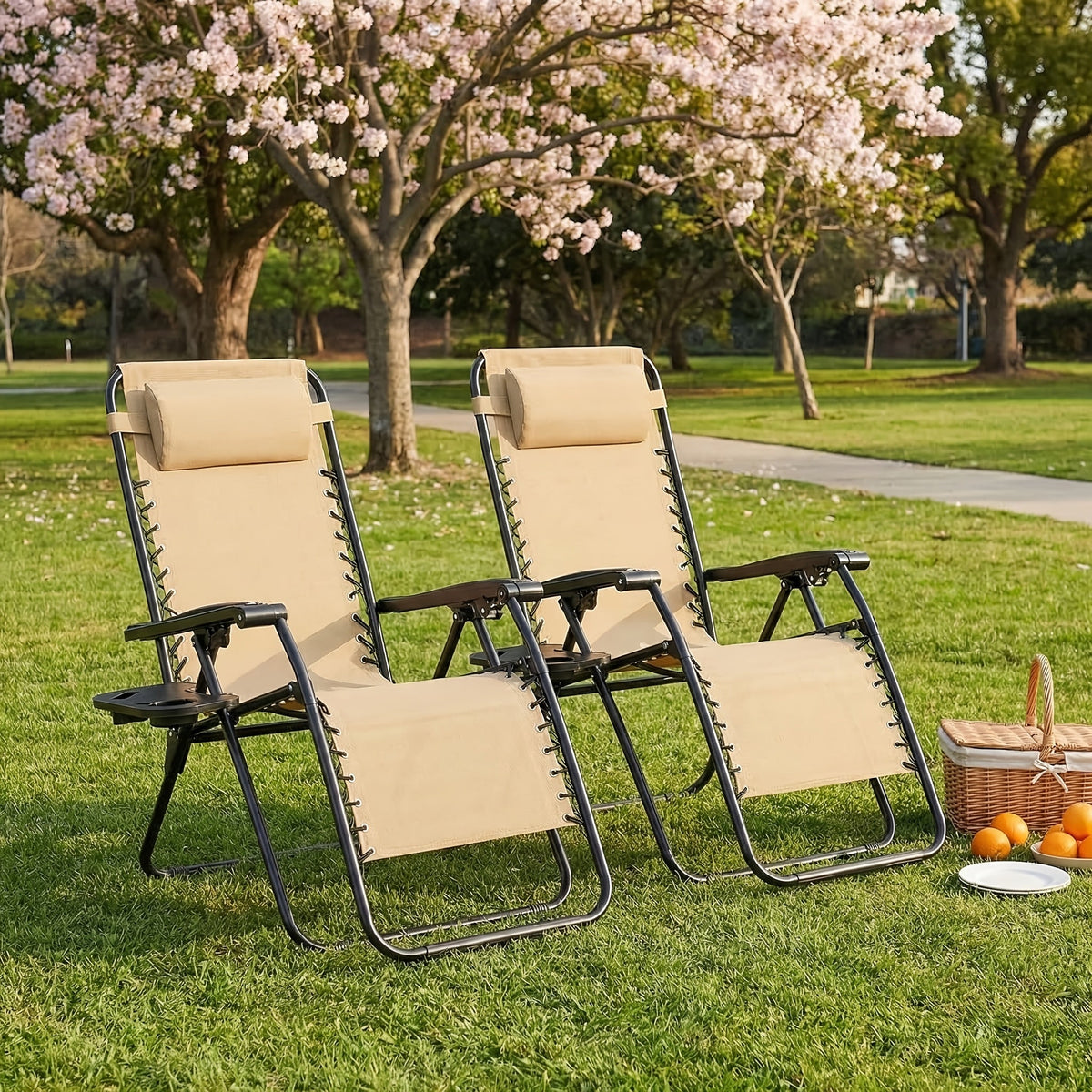 Set of 2 Zero Gravity Chairs 330 Lbs Capacity Foldable Patio Lounger with Adjustable Recline Locking System & Removable Cup Holder for Lawn Poolside Beach & Travel – Grey Black Khaki Blue
